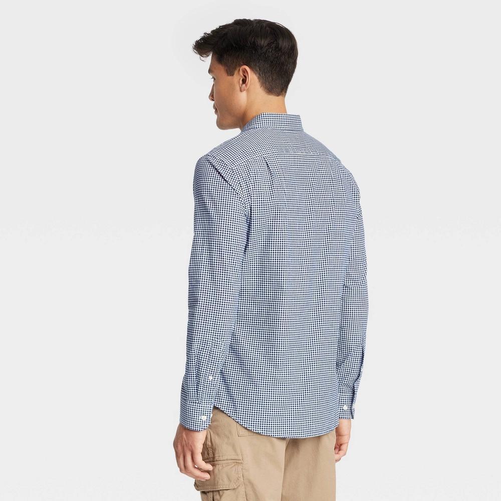 Men's Every Wear Long Sleeve Button-Down Shirt - Goodfellow & Co™ Navy Gingham XL: Cotton Blend, Slim Fit, Front Pocket Product Image