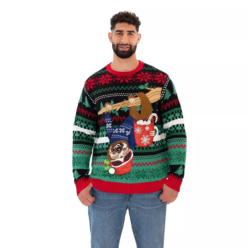 Men's Celebrate Together Long Sleeve Merry Sloth Crewneck Sweater, Size: 4XB, Holiday Cheers Sl Product Image
