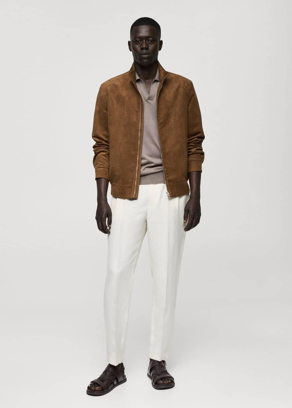 Suede-effect jacket with zip - Men | MANGO USA Product Image