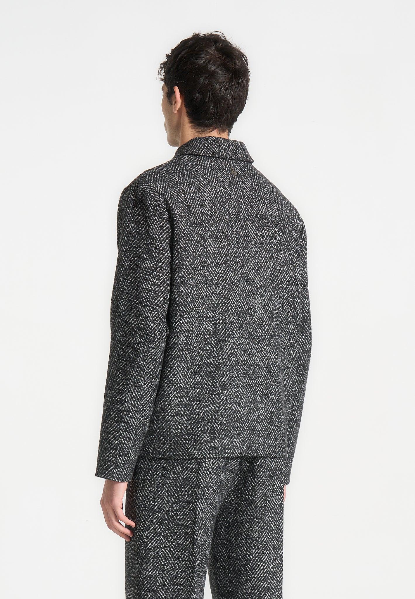 Brushed Herringbone Shacket - Black Male Product Image