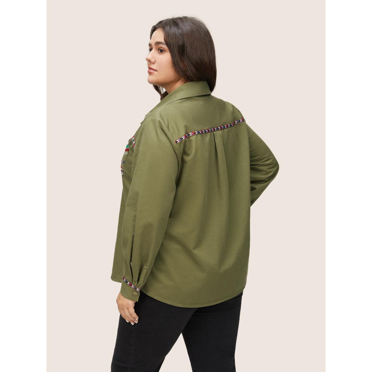 Plus Size Bandana Embroidered Patched Pocket Jacket Women ArmyGreen Non Patch pocket Everyday Jackets BloomChic 18-20/2X Product Image