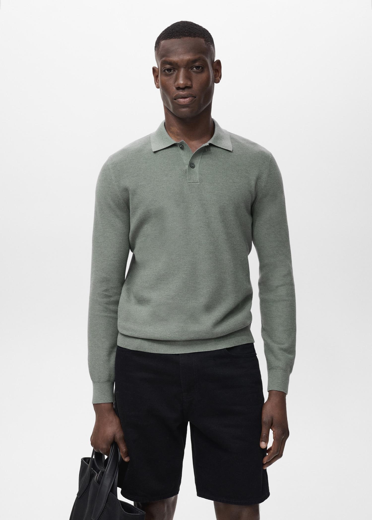 Micro-structured cotton polo shirt - Men | MANGO USA Product Image