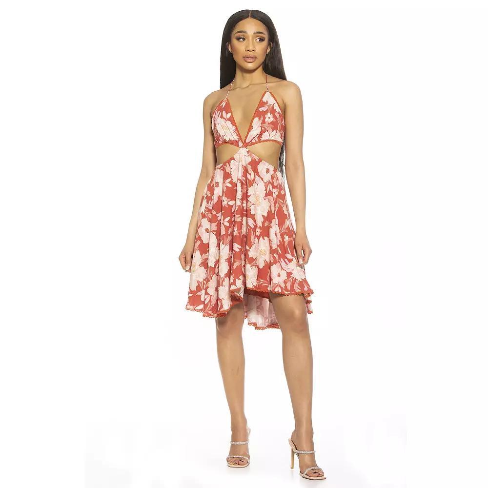 Women's ALEXIA ADMOR Ali Lace Trim Halter Cutout Fit And Flare Dress, Size: 2, Pink Product Image