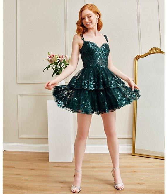 Blondie Nites Sweetheart Corset Allover Lace Sequin Short Party Dress Product Image