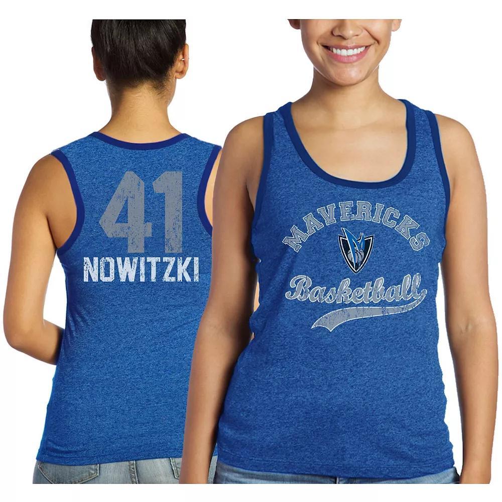 Women's Majestic Threads Dirk Nowitzki Royal Dallas Mavericks Name & Number Tri-Blend Tank Top, Size: XL, Blue Product Image