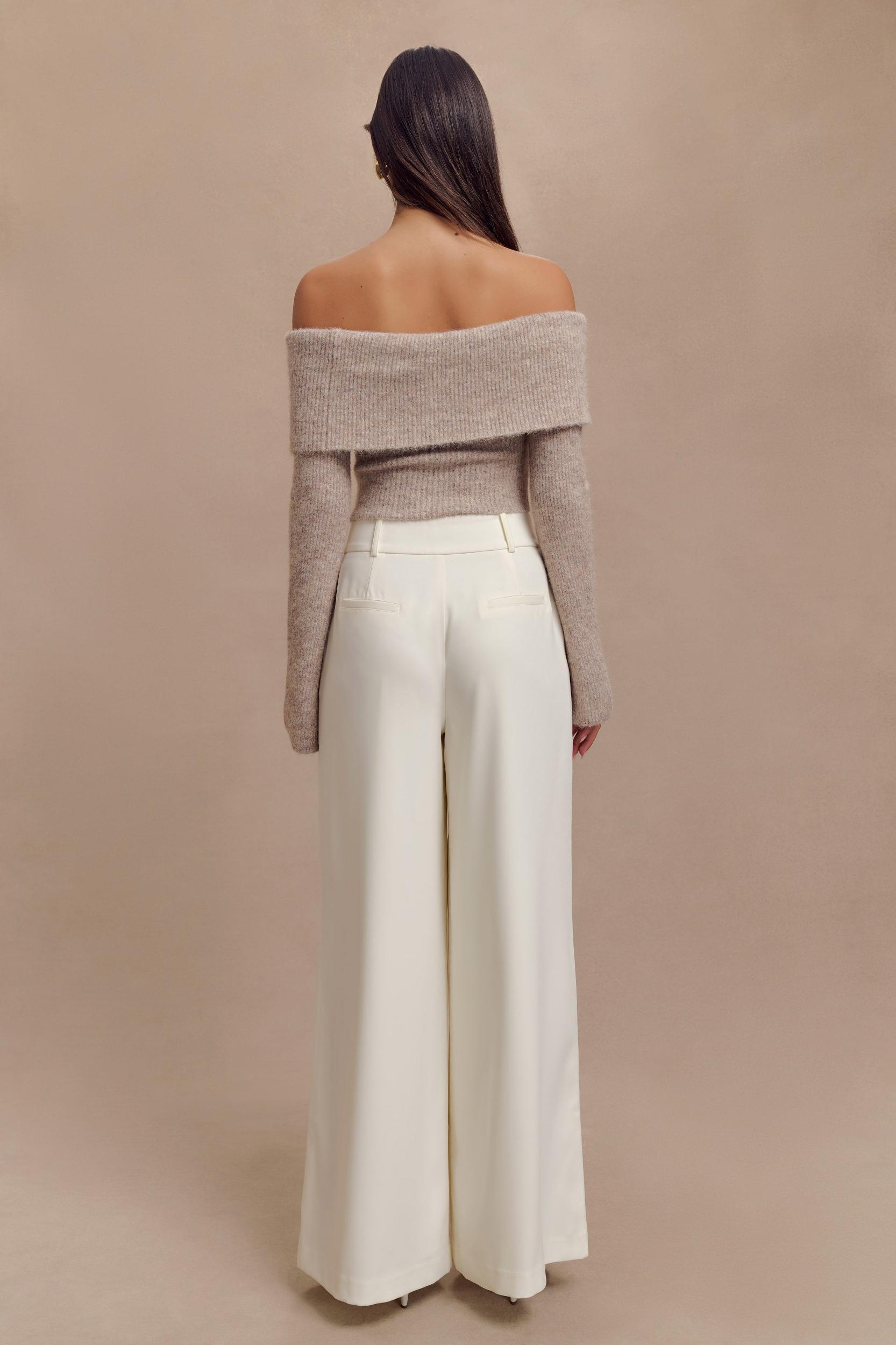 Baxter Off Shoulder Fluffy Knit Top - Taupe Product Image
