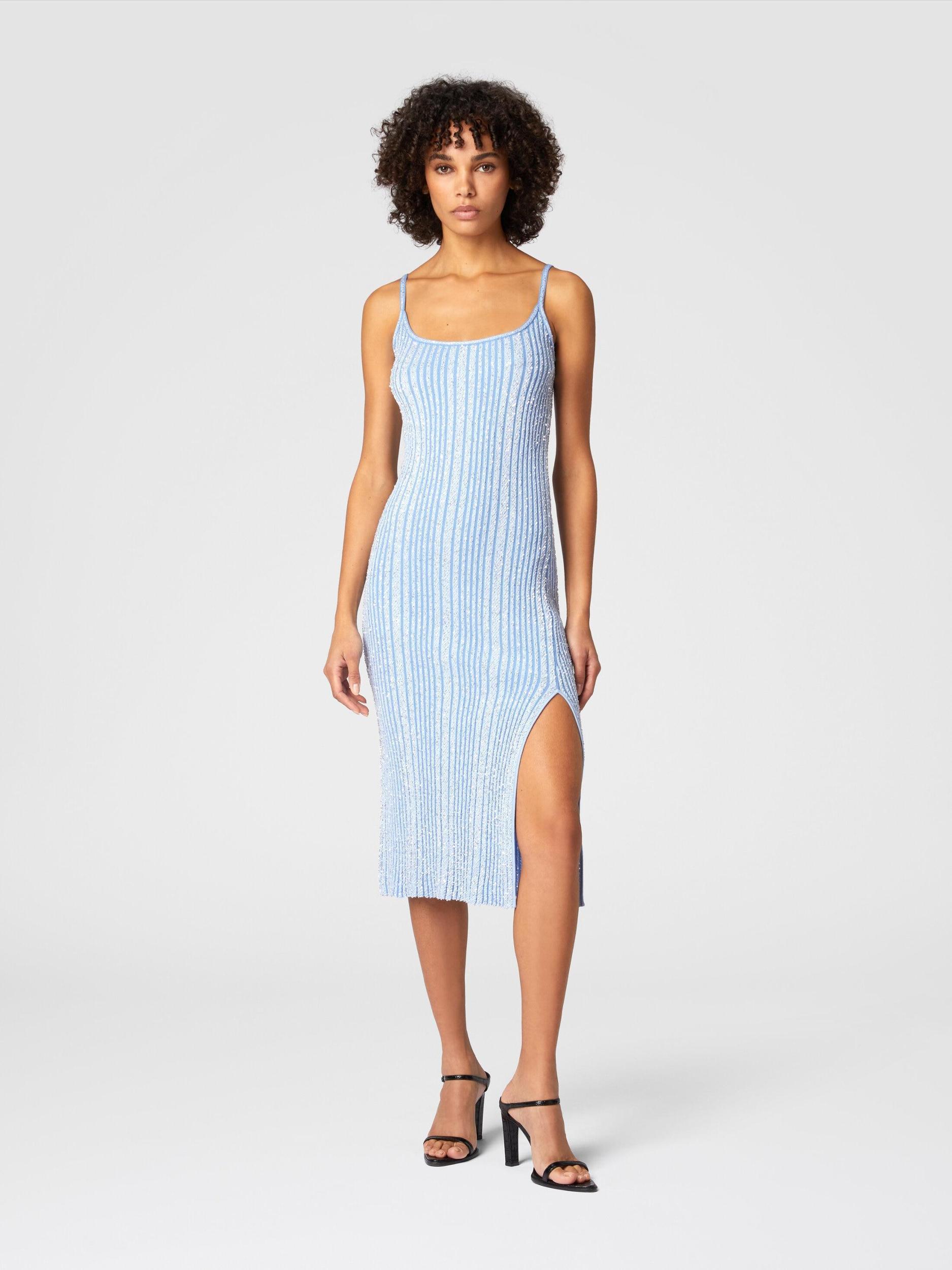 Sleeveless ribbed midi dress with sequins and slit Product Image