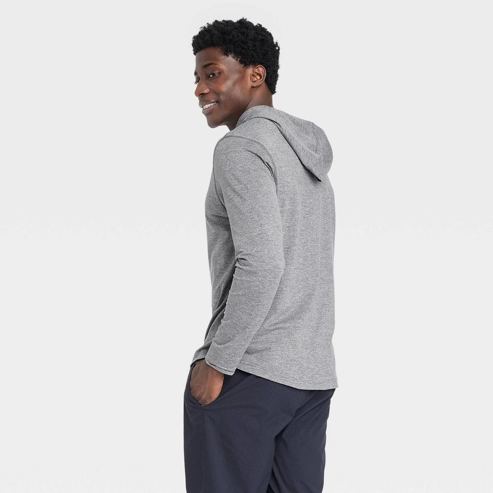 Men's Soft Stretch Hooded Long Sleeve Top - All In Motion™ Heathered M: UPF 50+, Quick Dry, Pullover Product Image