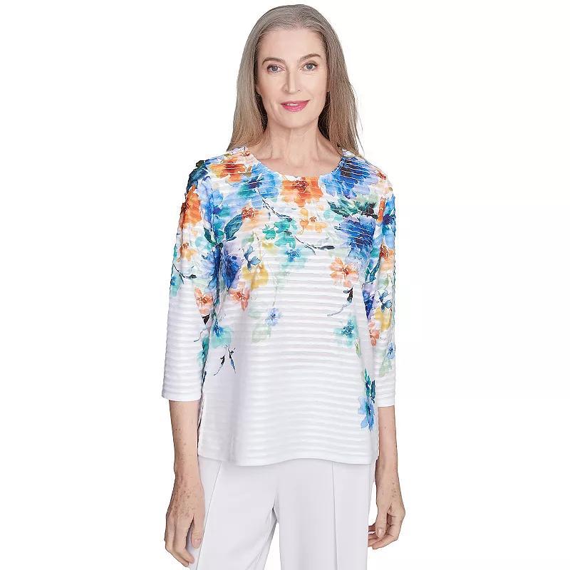 Petite Alfred Dunner Textured Floral Neckline Top, Women's, Size: Medium Petite, Marine Team Product Image