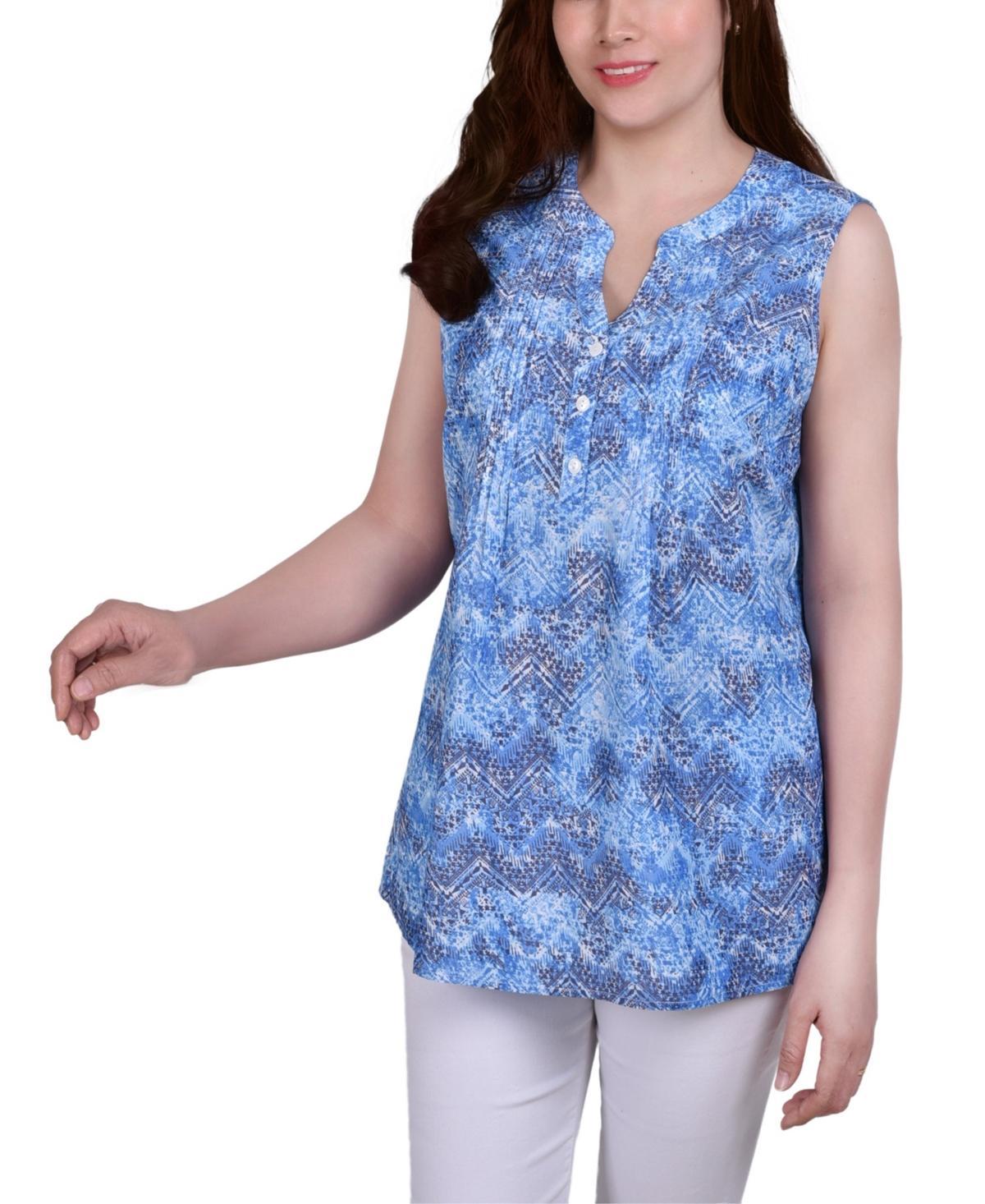 Ny Collection Petite Sleeveless Printed Pintucked Blouse Product Image