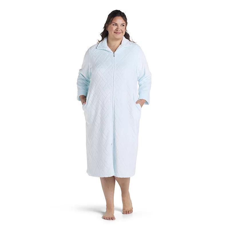 Plus Size Miss Elaine Essentials French Fleece Long Zip Robe, Women's, Size: 3XL, Pink Product Image