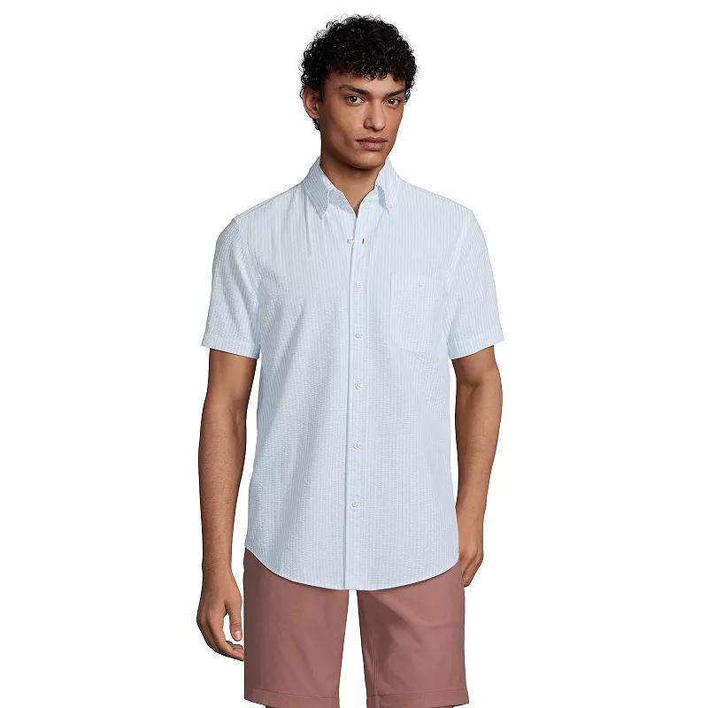 Men's Lands' End Button-Down Seersucker Shirt, Size: Small, White Product Image