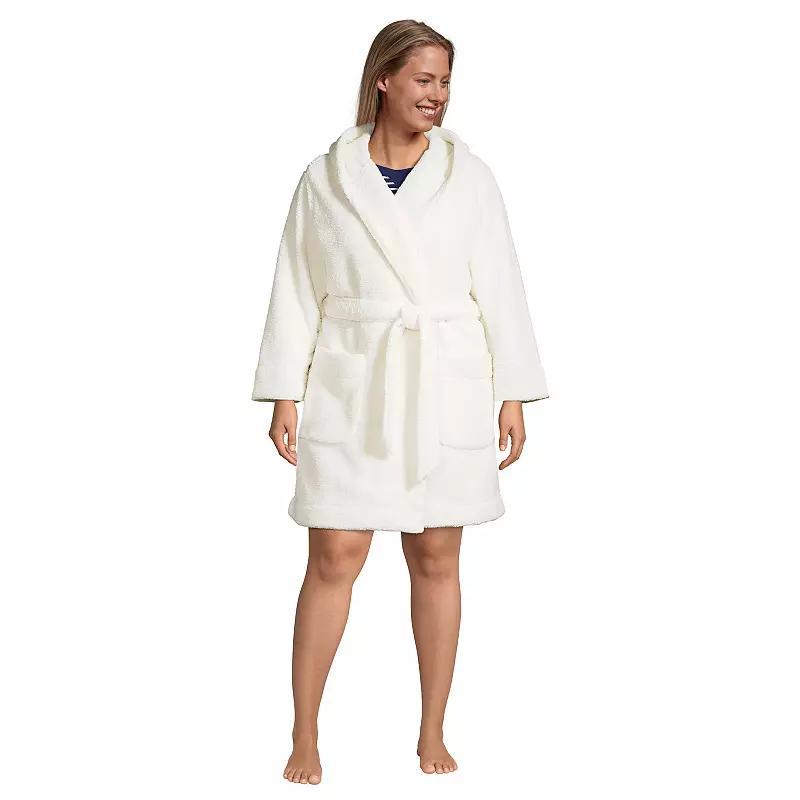 Plus Size Lands' End Sherpa Fleece Hooded Robe, Women's, Size: 1XL, Ivory Product Image