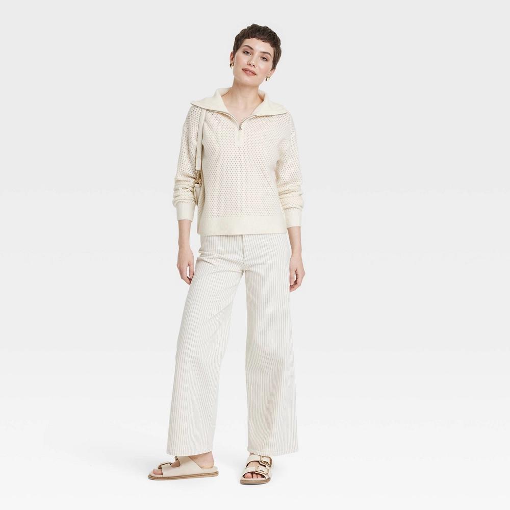 Womens Quarter Zip Collared Pullover Sweater - Universal Thread Cream XL Product Image