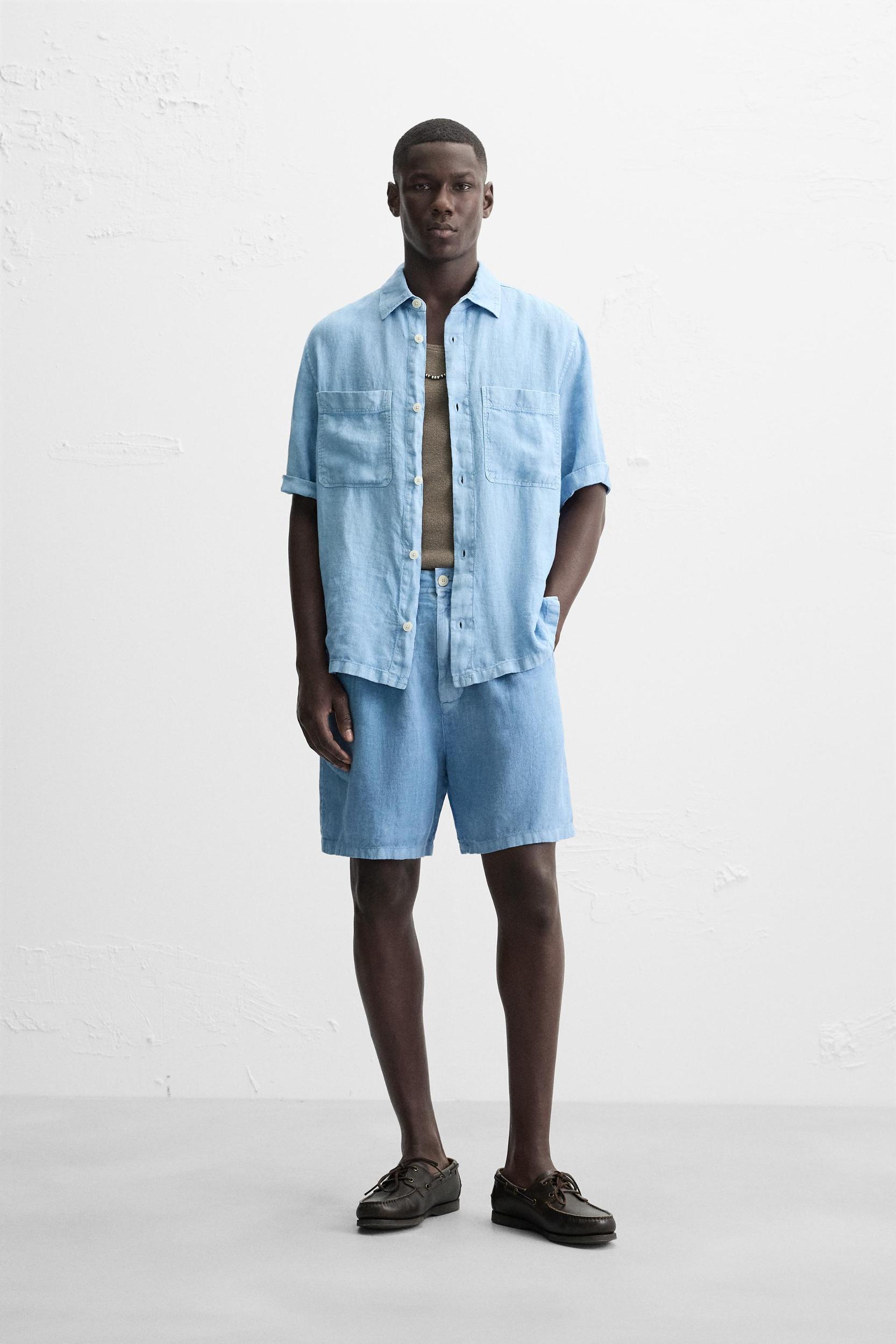 100% LINEN WASHED BERMUDA SHORTS Product Image