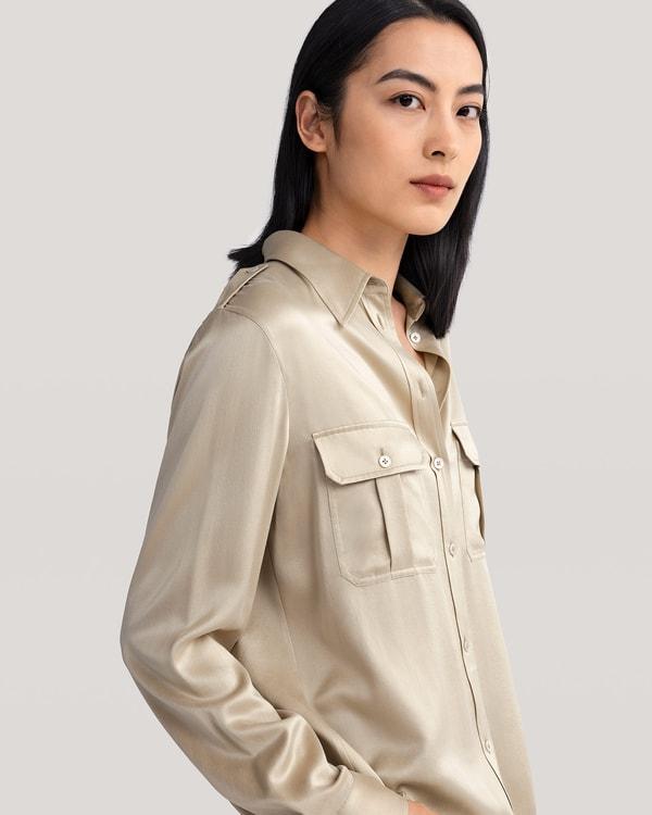 Sandwashed Silk Shirt With Epaulettes Product Image
