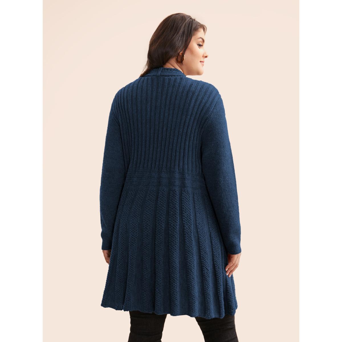 Plus Size Plain Textured Kimono Collar Cardigan Deepred Women Casual Loose Long Sleeve Everyday Cardigans BloomChic 10/M Product Image