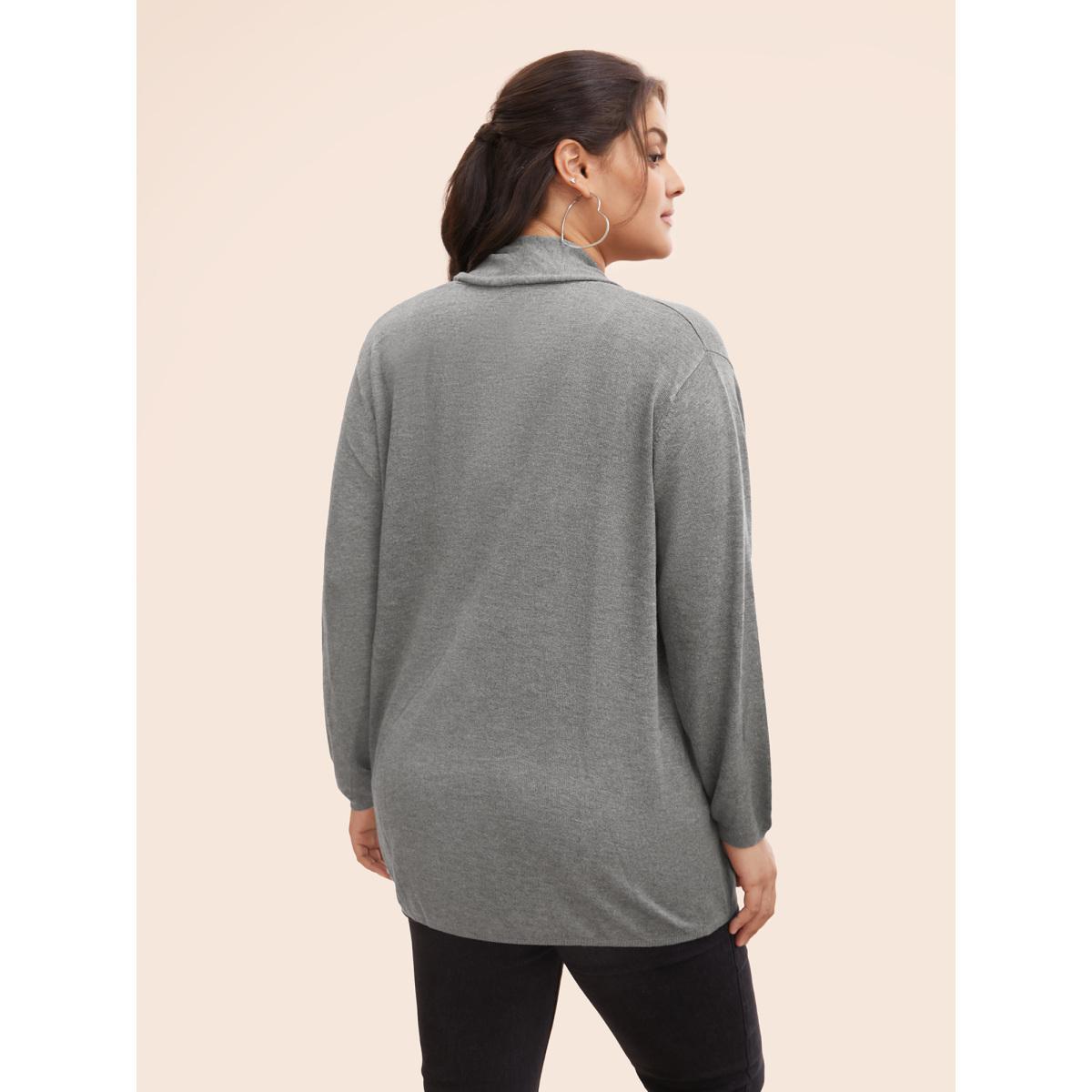 Plus Size Supersoft Essentials Plain Lapel Collar Drape Cardigan DimGray Women Casual Loose Long Sleeve Everyday Cardigans BloomChic 26/4X Product Image