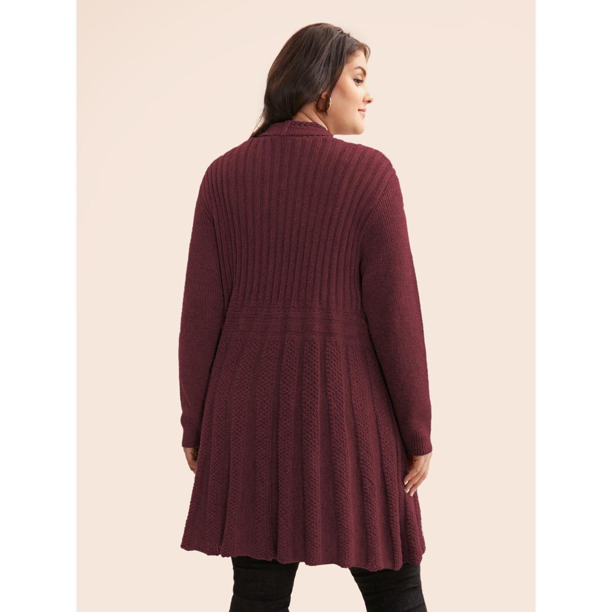 Plus Size Plain Textured Kimono Collar Cardigan Deepred Women Casual Loose Long Sleeve Everyday Cardigans BloomChic 30/6X Product Image