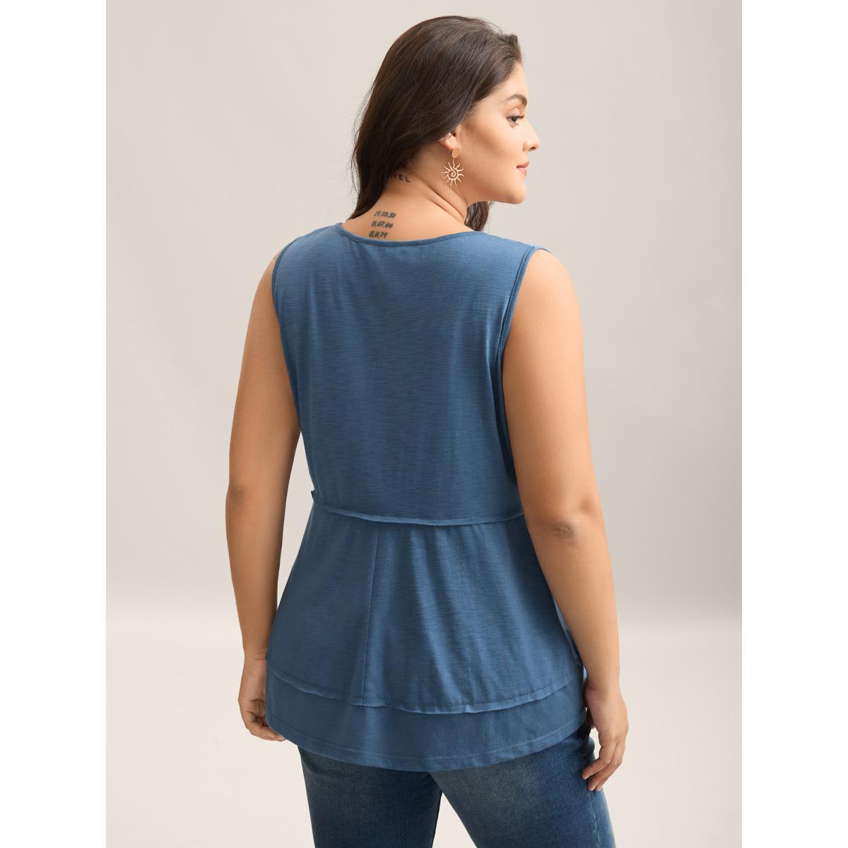 Plus Size Lotus Neckline Bamboo Tank Top Women Mediumblue Tucked seam V-neck Vacation Tank Tops Camis BloomChic 28/5X Product Image