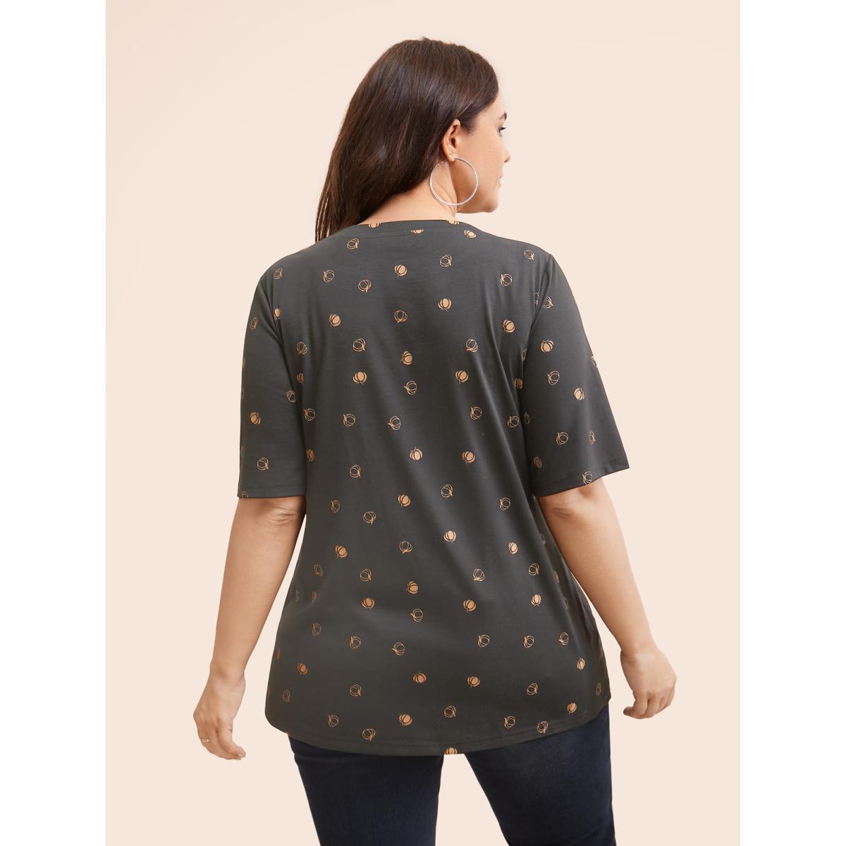 Plus Size Halloween Pumpkin Print Crew Neck T-shirt DimGray Women Casual Printed Graphic-Halloween Round Neck Festival-Halloween T-shirts BloomChic 22-24/3X Product Image