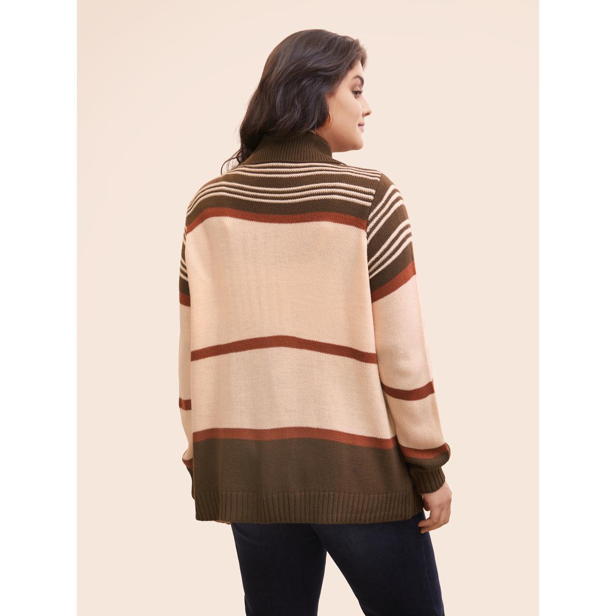Plus Size Geometric Pattern Collared Front Button Cardigan Multicolor Women Casual Loose Long Sleeve Everyday Cardigans BloomChic 14-16/1X Product Image