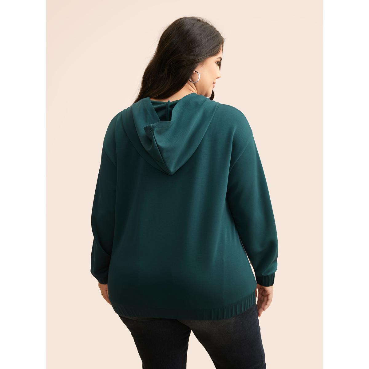 Plus Size Contrast Half Zip Hooded Sweatshirt Women Cyan Casual Contrast Hooded Everyday Sweatshirts BloomChic 14-16/1X Product Image