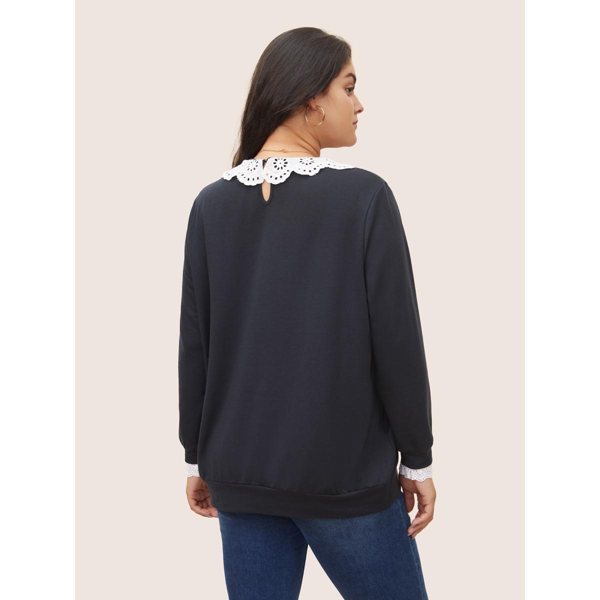 Plus Size Contrast Peter Pan Collar Broderie Anglaise Sweatshirt Women Midnight Casual Contrast Peter Pan Collar Everyday Sweatshirts BloomChic 18-20/2X Product Image