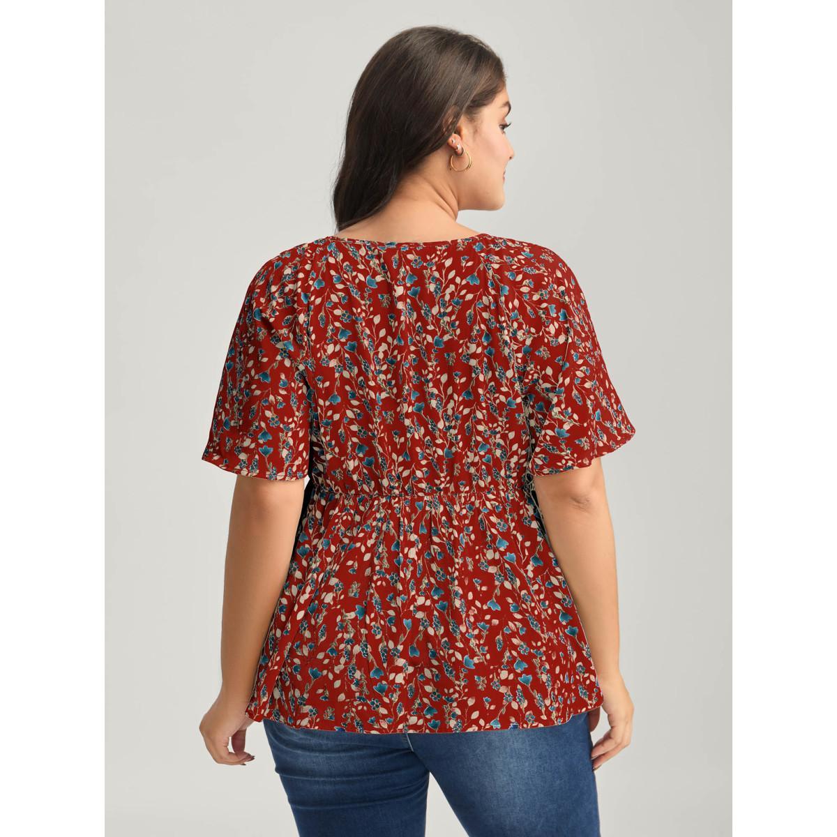 Plus Size Scarlet Bust-Comfort Floral Print Tie Blouse Women Short sleeve V-neck Everyday-Elegant Blouses BloomChic 10/M Product Image
