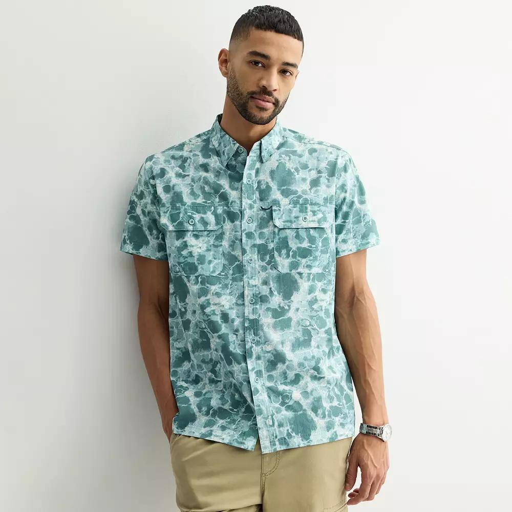 Men's Sonoma Goods For Life® Outdoor Short Sleeve Button-Down Shirt, Size: Medium, Earthy Blue Wave Product Image