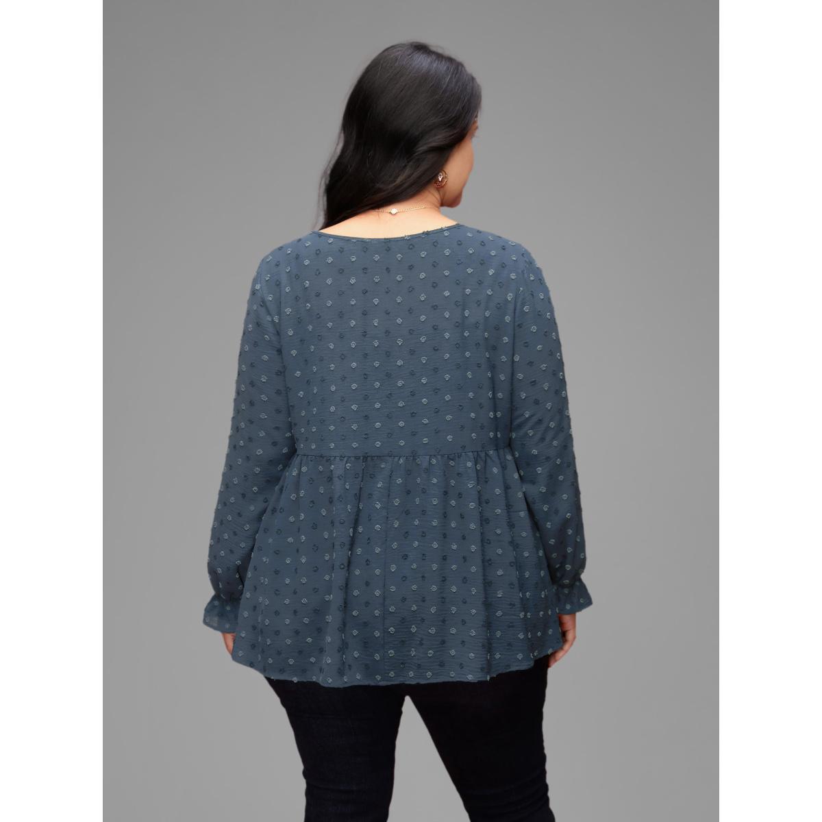 Plus Size Lilac Textured Dot Elastic Cuffs A-line Blouse Women Casual Long Sleeve Round Neck Everyday Blouses BloomChic 10/M Product Image