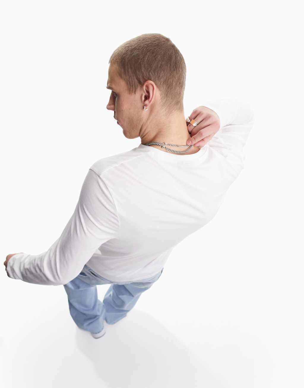 ASOS DESIGN essential long sleeve crew neck T-shirt in white Product Image