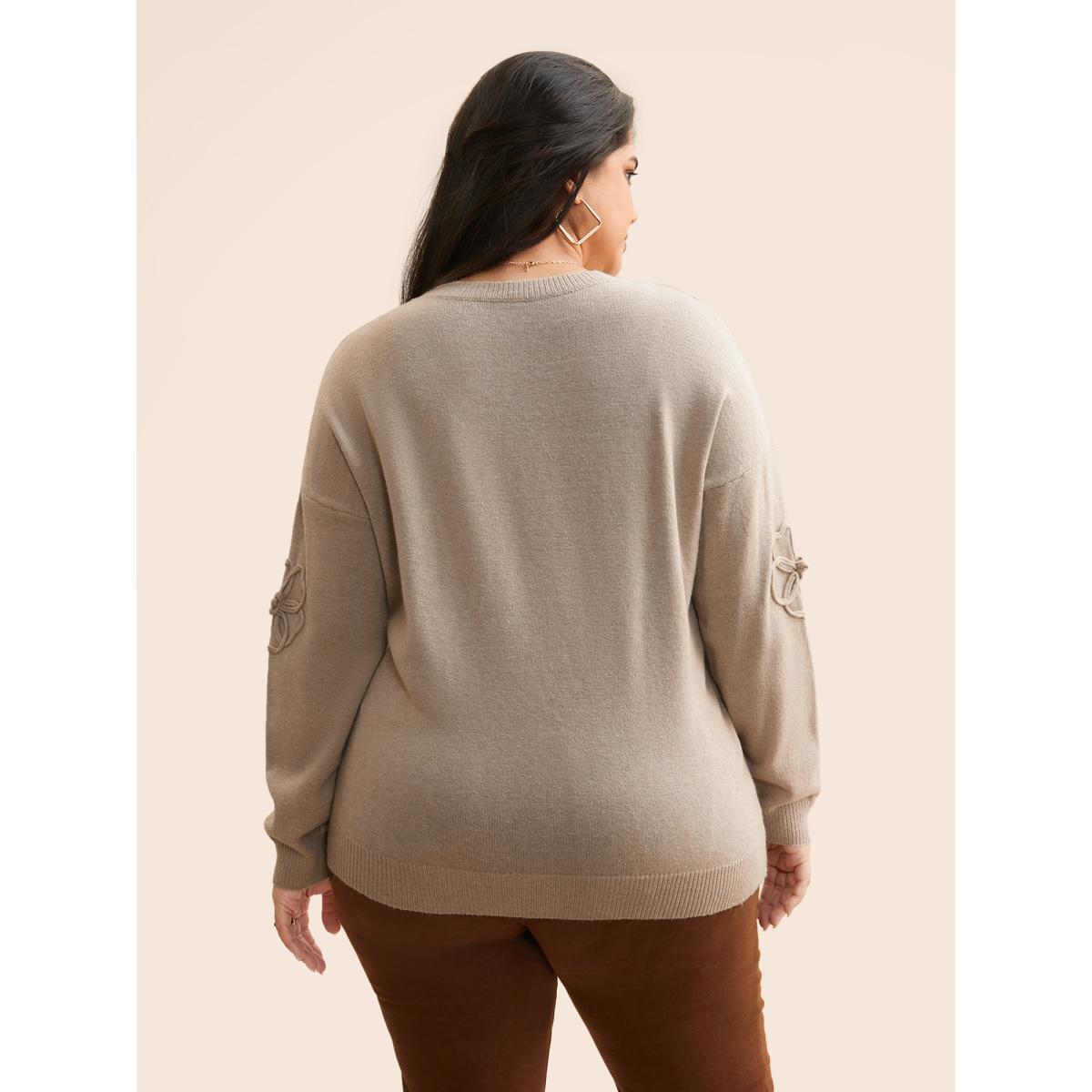 Plus Size Supersoft Essentials Stereo Flower Design Pullover Apricot Women Casual Loose Long Sleeve Round Neck Everyday Pullovers BloomChic 26/4X Product Image