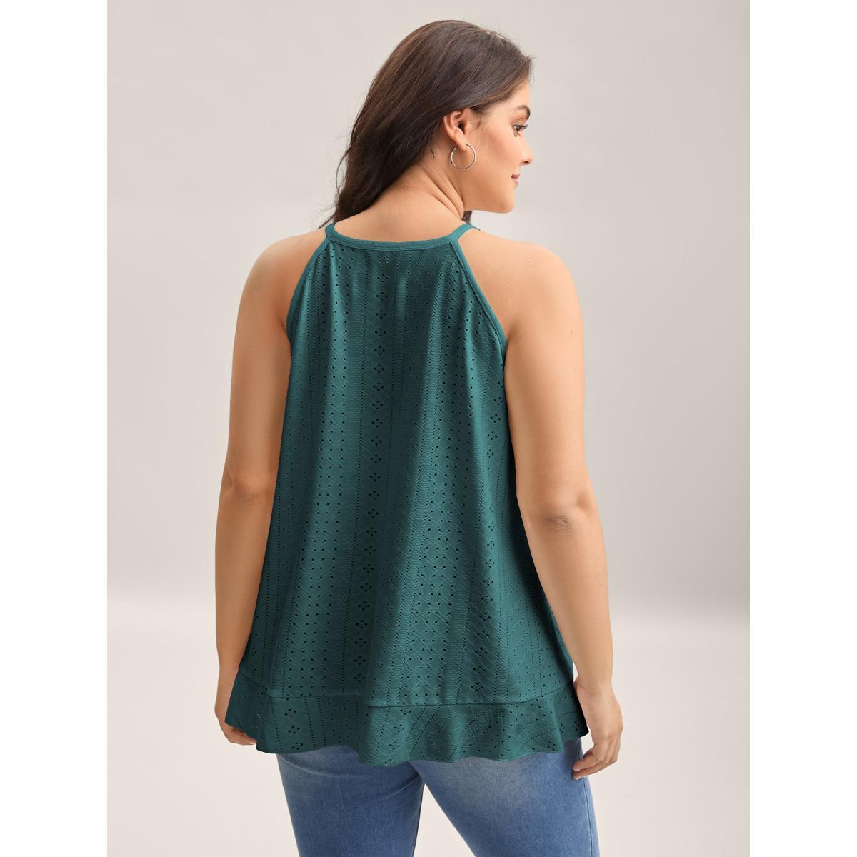 Plus Size Textured Knit Overlap Hem Tank Top Women DarkSlateGray Overlapping Round Neck Everyday-Casual Tank Tops Camis BloomChic 28/5X Product Image