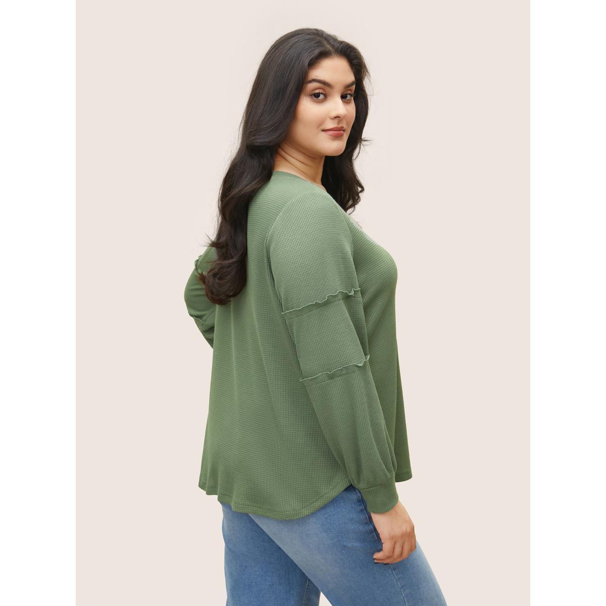 Plus Size Plain Texture Waffle Knit Arc Hem T-shirt Mint Women Casual Texture Plain Round Neck Everyday T-shirts BloomChic 30/6X Product Image