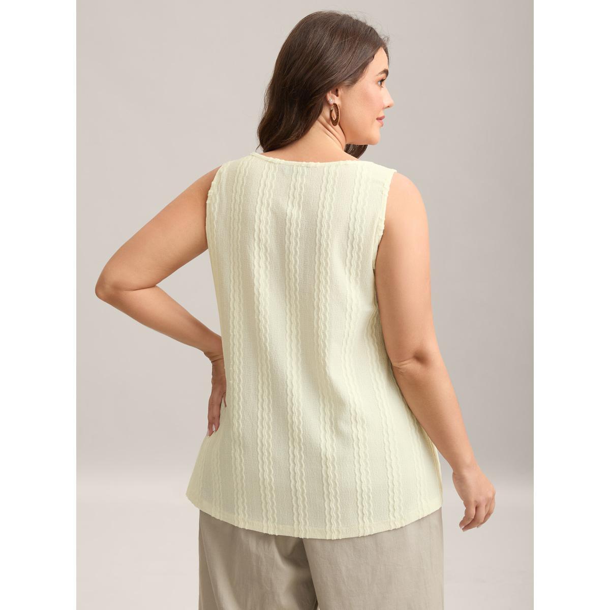 Plus Size Textured Metal Ring Sheer Tank Top Women Beige Texture U-neck Vacation Tank Tops Camis BloomChic 14-16/1X Product Image