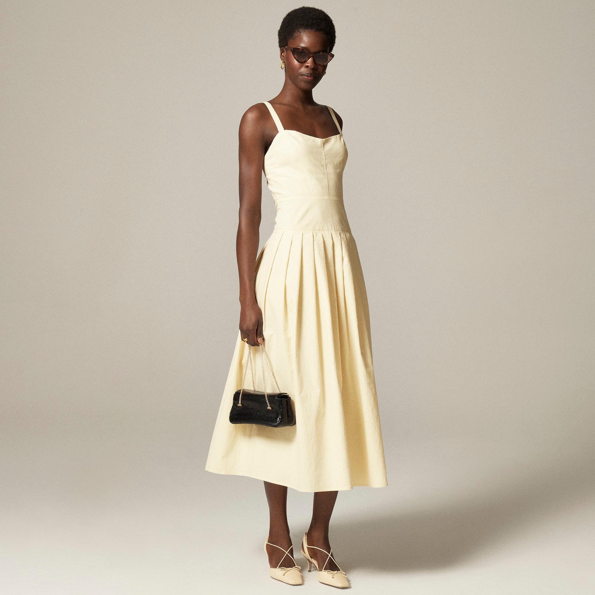 Pleated drop-waist dress in crinkle cotton blend Product Image