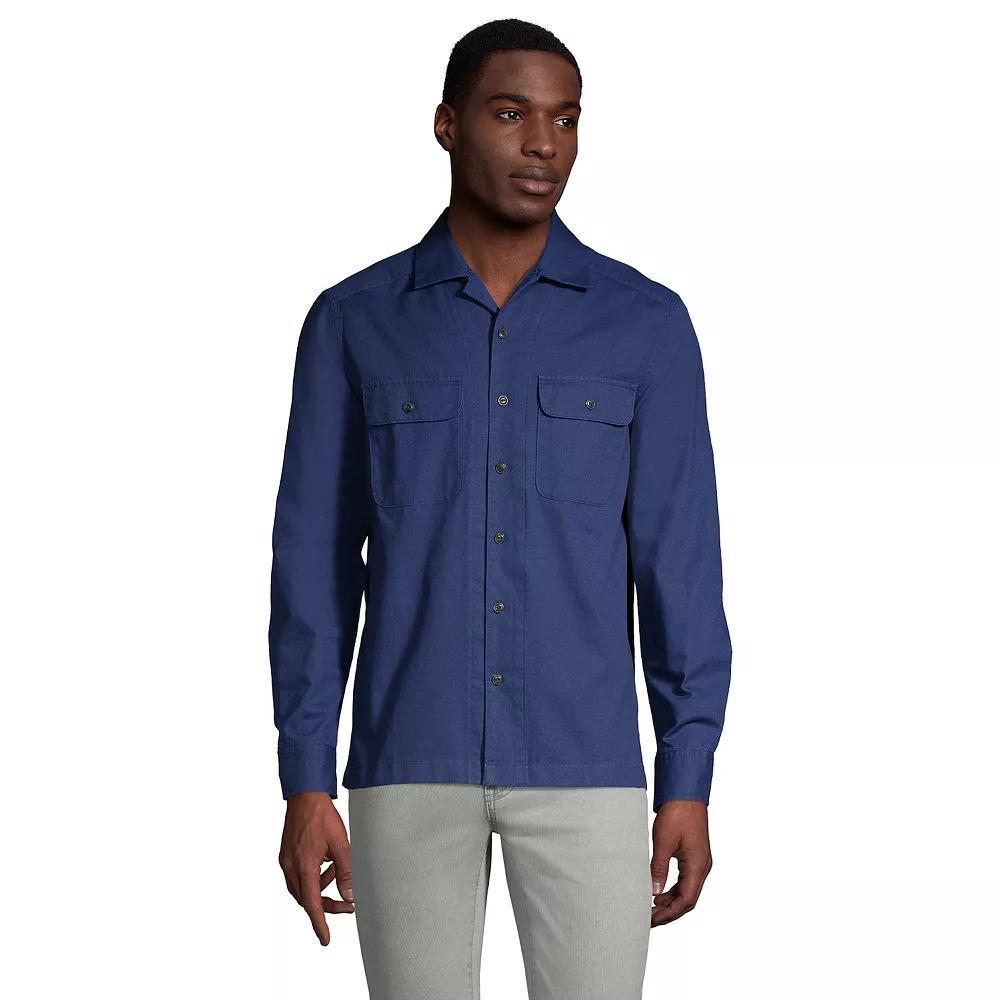 Men's Lands' End Traditional-Fit Textured Camp-Collar Button-Down Shirt, Size: Medium, Deep  Blue Product Image