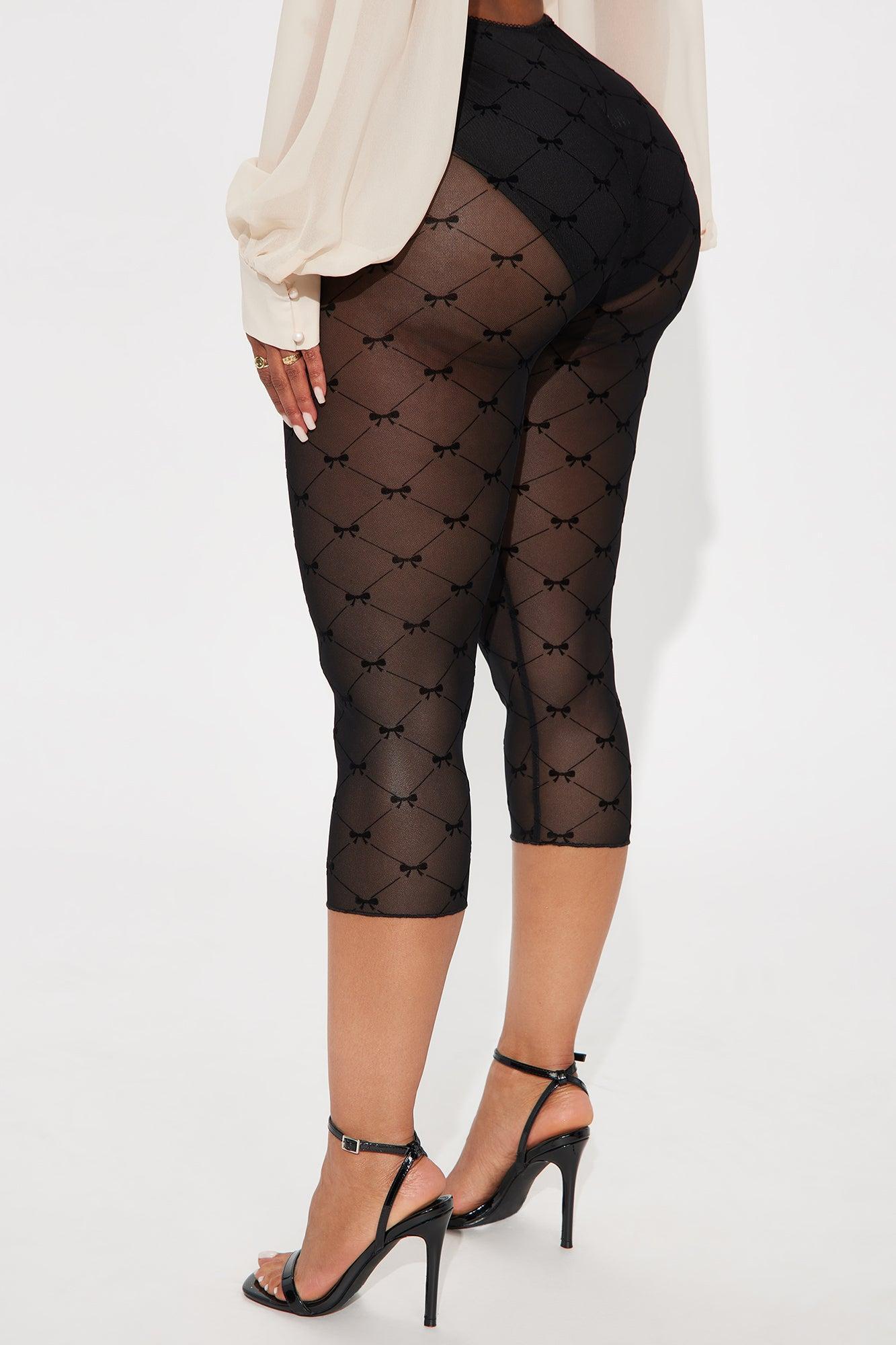 Amelie Bow Mesh Capri Legging - Black Product Image