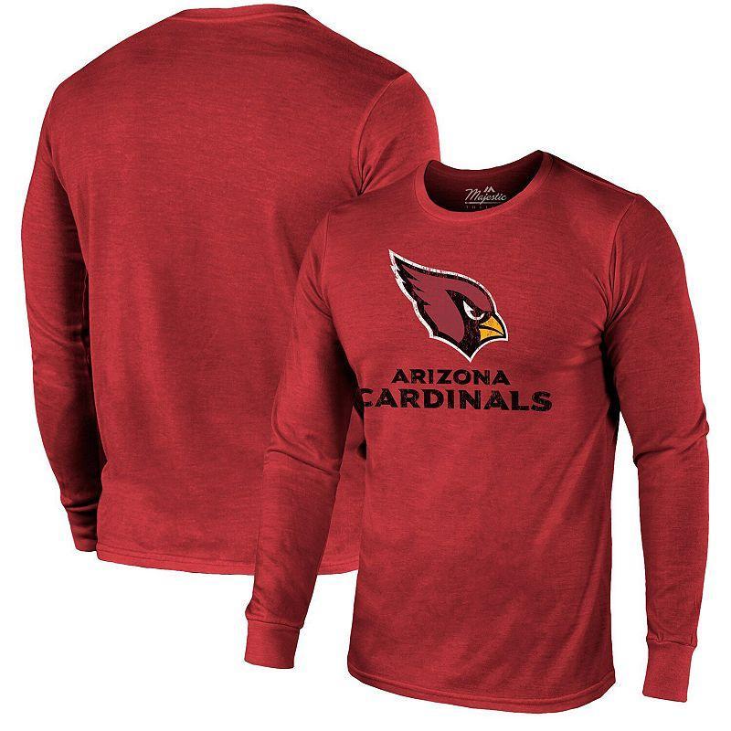 Arizona Cardinals Majestic Threads Lockup Tri-Blend Long Sleeve T-Shirt - Cardinal, Men's, Size: 2XL, Red Product Image