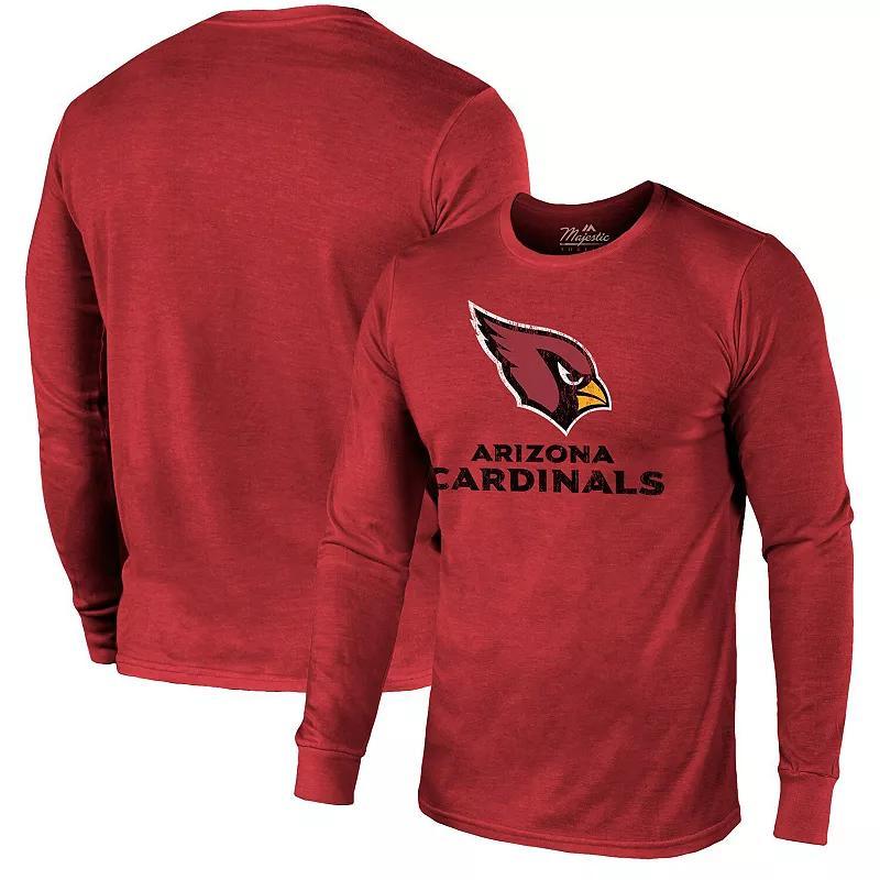 Arizona Cardinals Majestic Threads Lockup Tri-Blend Long Sleeve T-Shirt - Cardinal, Men's, Size: 2XL, Red Product Image