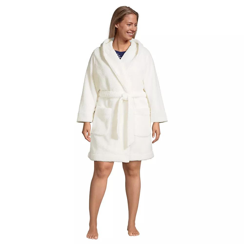 Plus Size Lands' End Sherpa Fleece Hooded Robe, Women's, Size: 1XL, Ivory Product Image