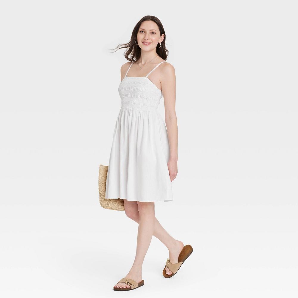 Womens Smocked Mini Sundress - Universal Thread White XS Product Image