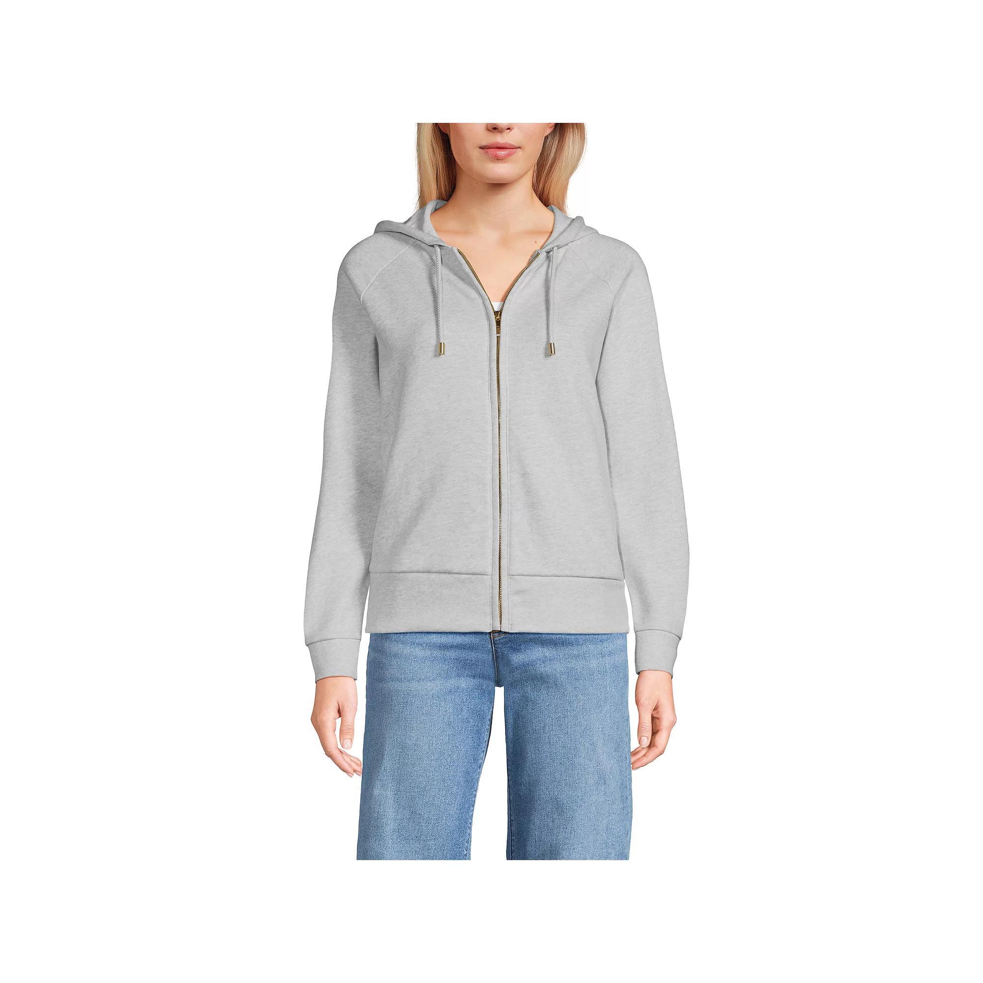 Women's Lands' End Relaxed Long Sleeve Full Zip Hoodie, Size: Large, Soft Gray Grey Product Image