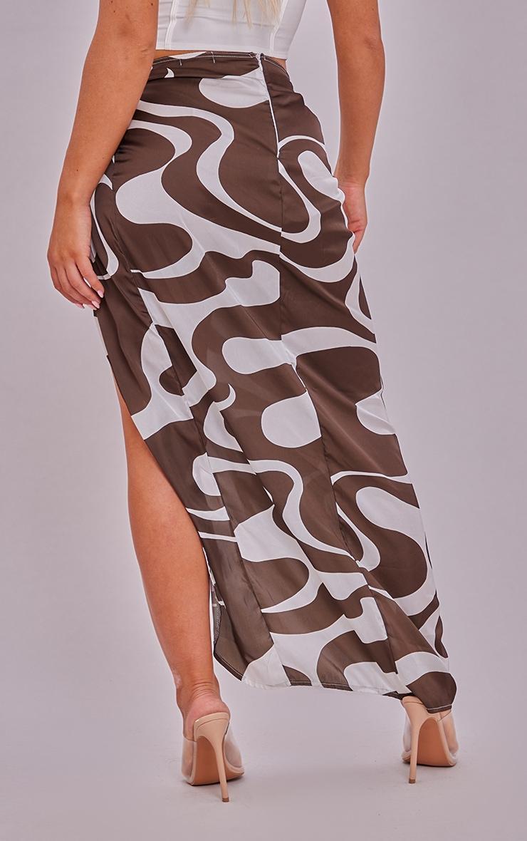 Chocolate Swirl Print Satin Knot Side Midaxi Skirt Product Image
