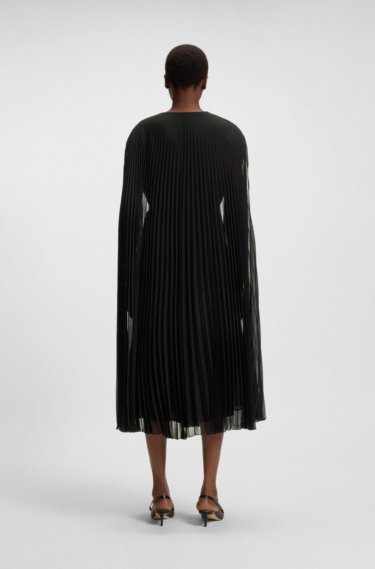 BOSS - Belted dress in crinkle chiffon with overlay - Black Product Image