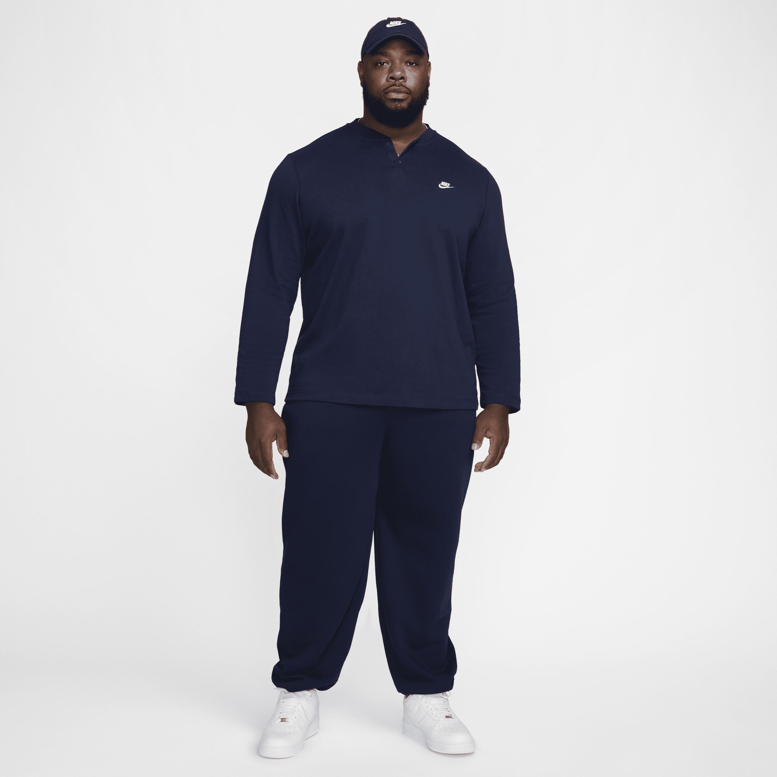 Men's Nike Club Fleece Long Sleeve Henley, Size: Medium, Black Product Image