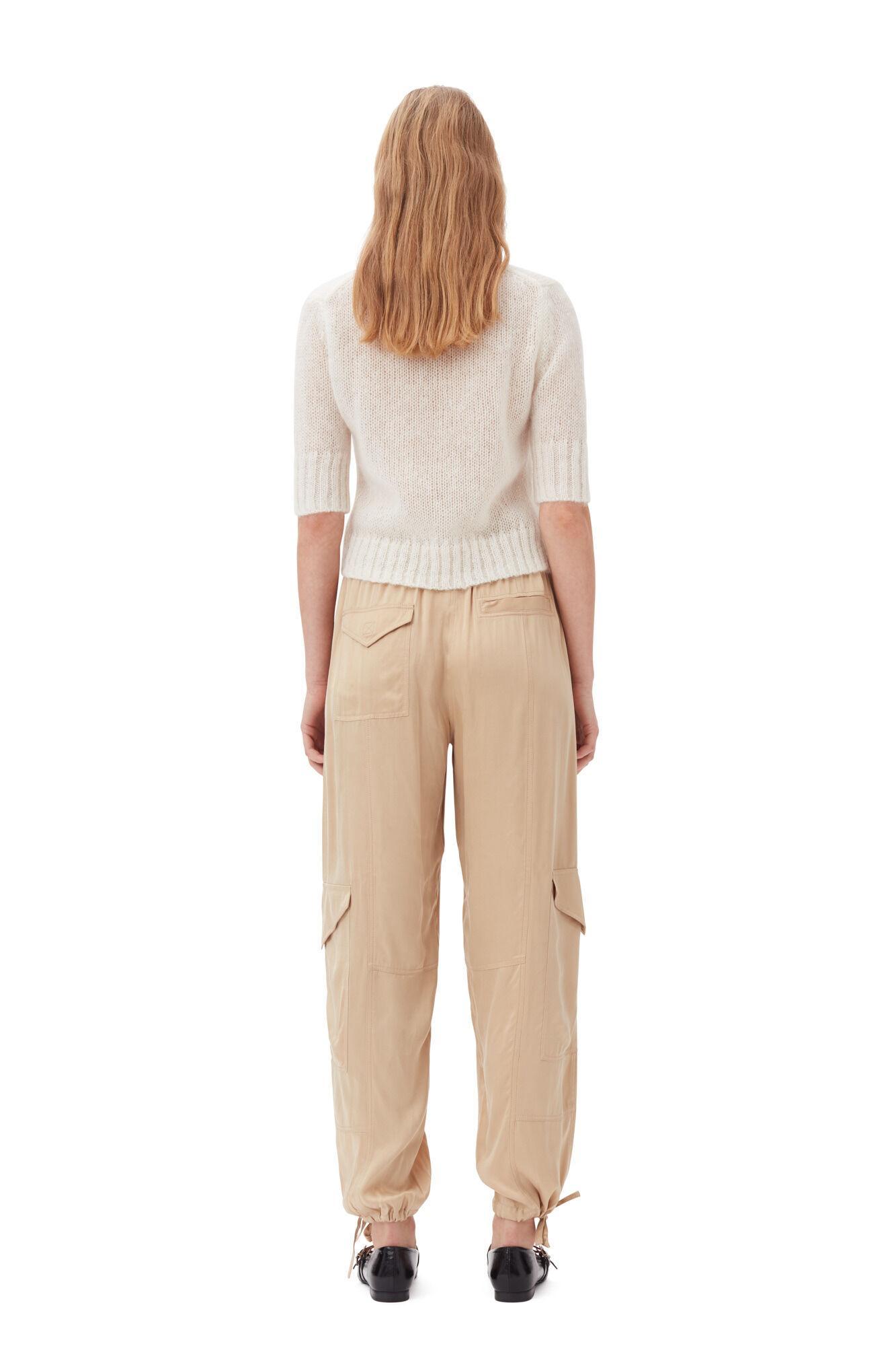Beige Washed Satin Pocket Trousers Product Image