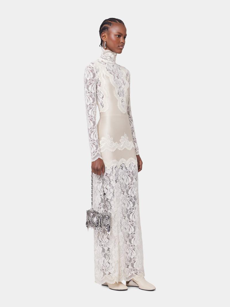 IVORY LONG DRESS IN LACE AND JERSEY Product Image
