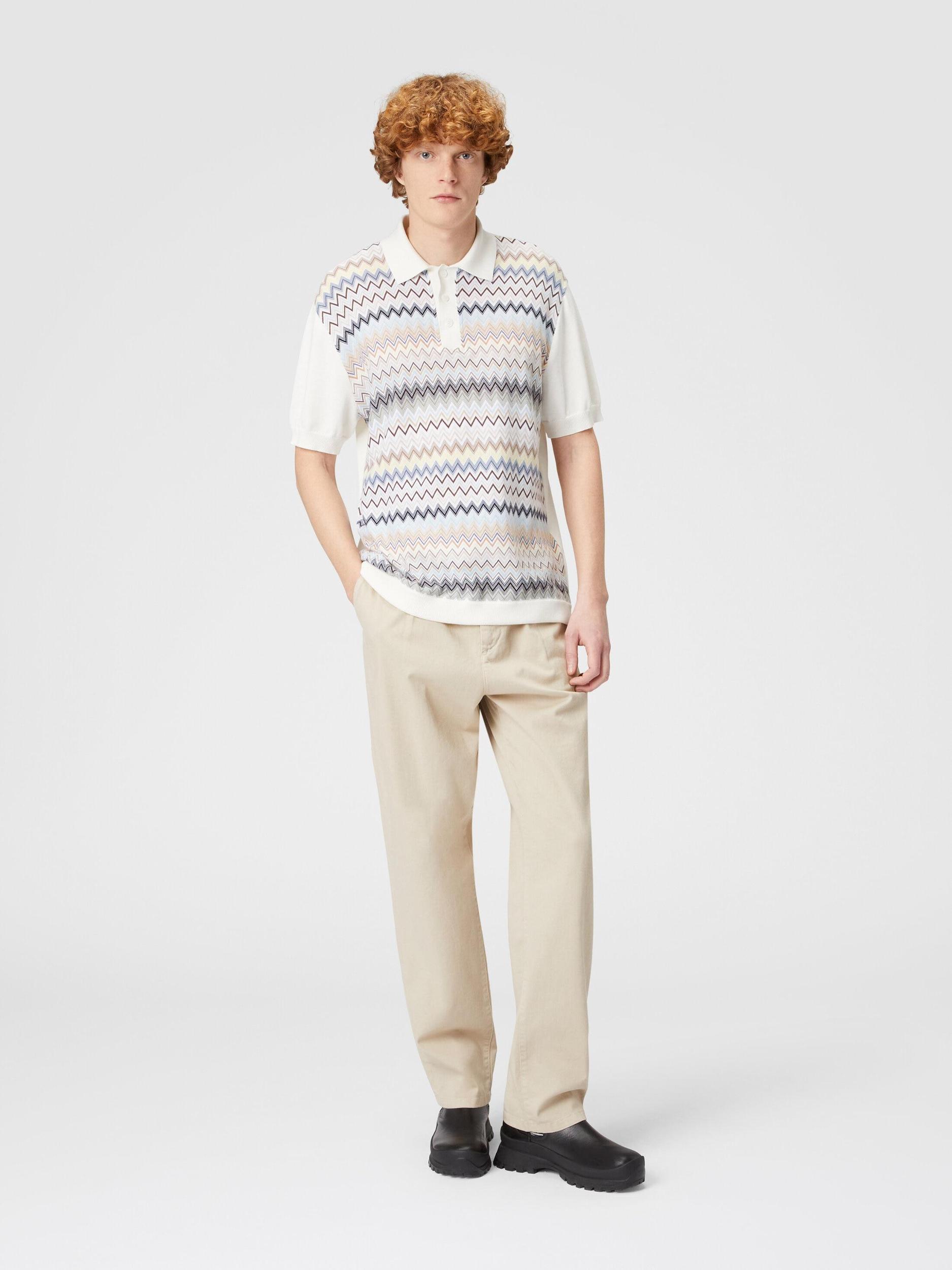 Zigzag cotton knit polo shirt with solid color inserts Product Image